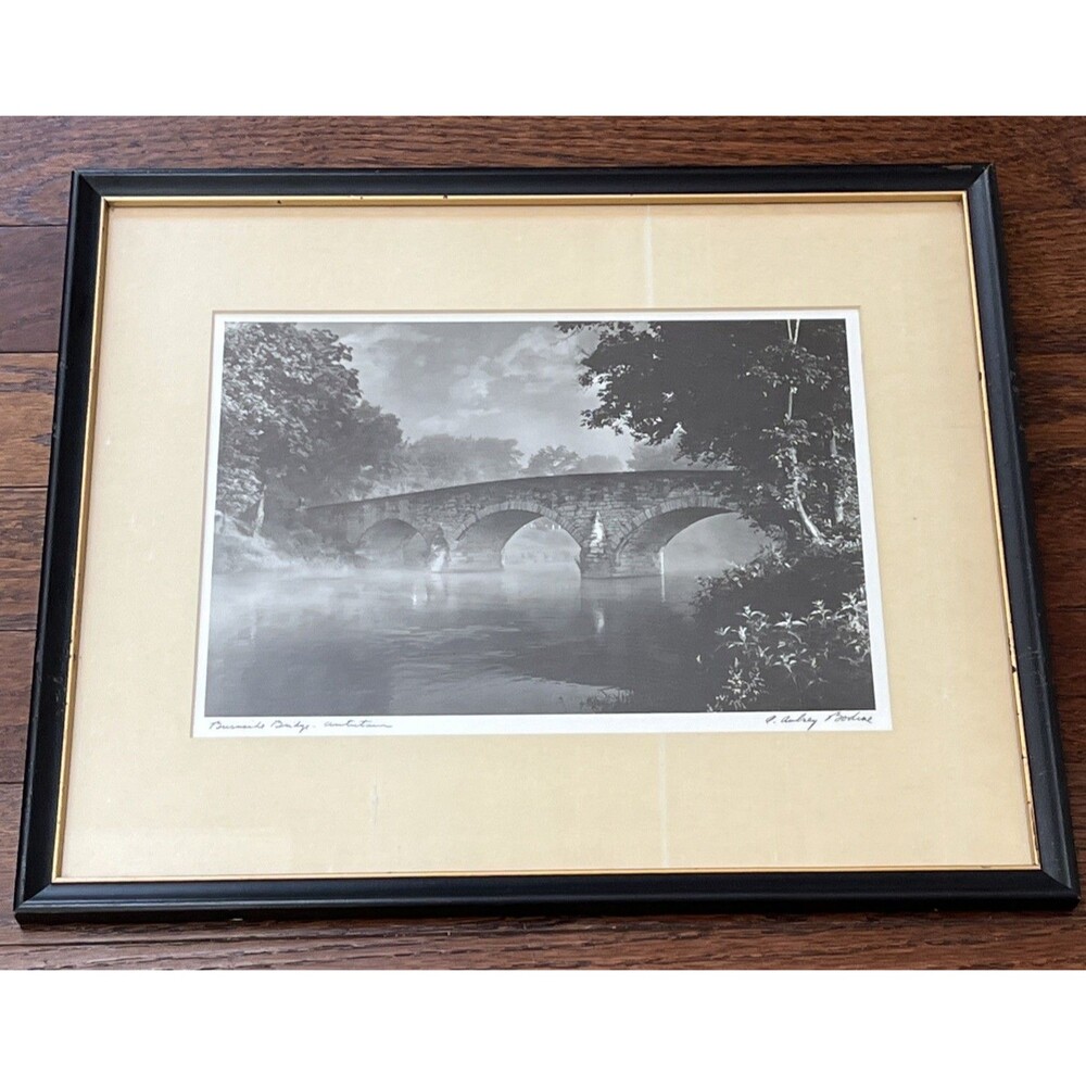 A. Aubrey Bodine Framed B&W Photograph Burnside Bridge Antietam Signed Vintage